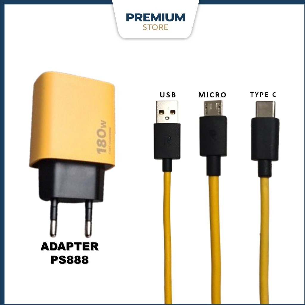 BESTPROMO CHARGER ADAPTER + TYPE C MICRO USB CABLE PS888 PD 180W FAST CHARGING UNIVERSAL