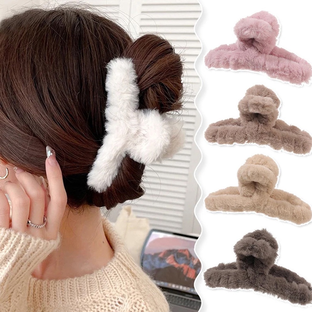 Meroket WBS Slim Salon กิ๊บติดผมขนนุ่ม Jedai ผู้หญิงวัสดุขนนุ่มสไตล์เกาหลีกิ๊บติดผมข้ามสีนุ่มเครื่อง