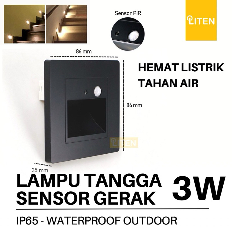 Hitam 3w อัตโนมัติ Motion Sensor ไฟบันได/ไฟ LED Step Light Motion Sensor กันน้ํา IP67 กลางแจ้ง 3 วัต