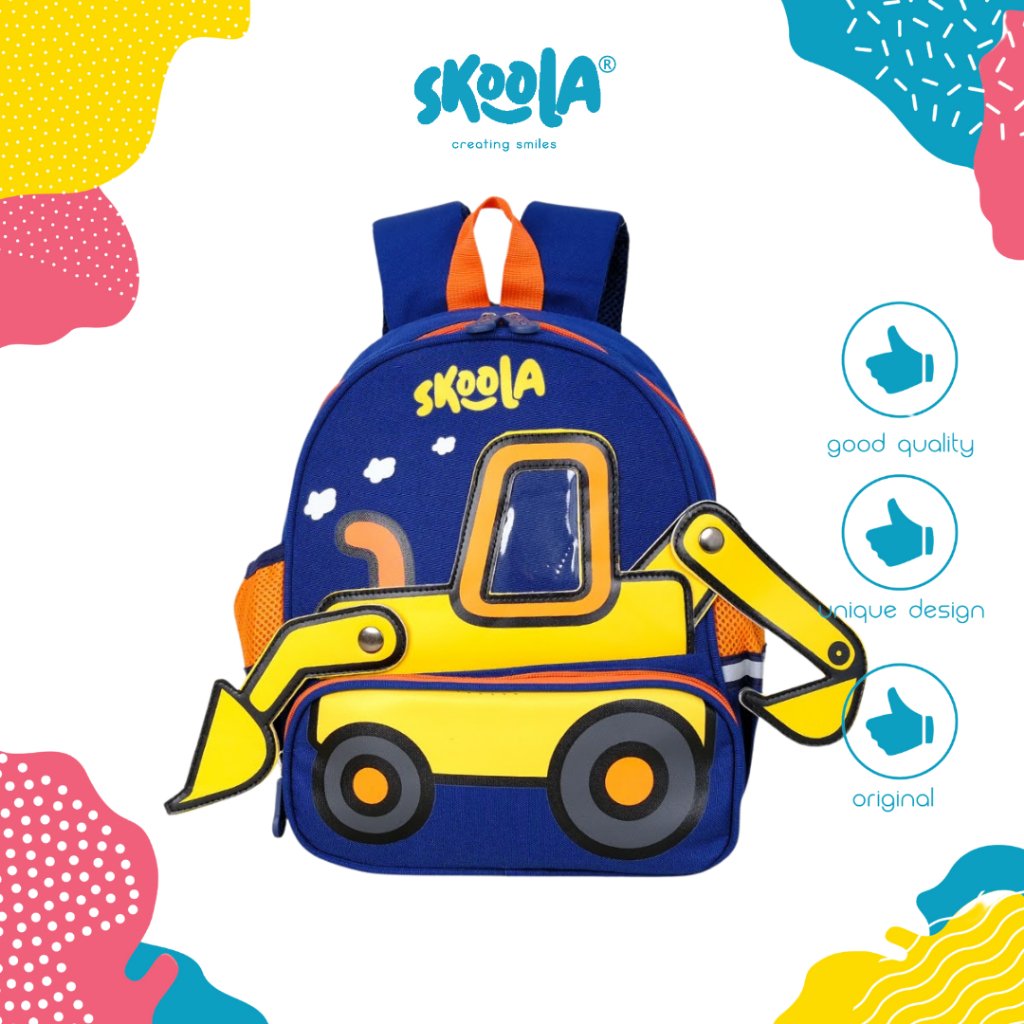 Skoola กระเป๋านักเรียนอนุบาลก่อนวัยเรียนสําหรับเด็กผู้ชาย Beko Bulldozer Backpack - Kukki Backhoe