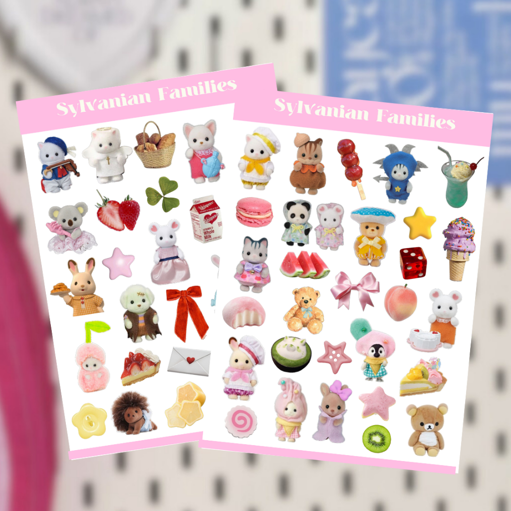 SYLVANIAN FAMILIES JAPAN DECO STICKER SHEET / DECO STICKER VINTAGE RETRO ATESTHETIC สําหรับ JOURNALI