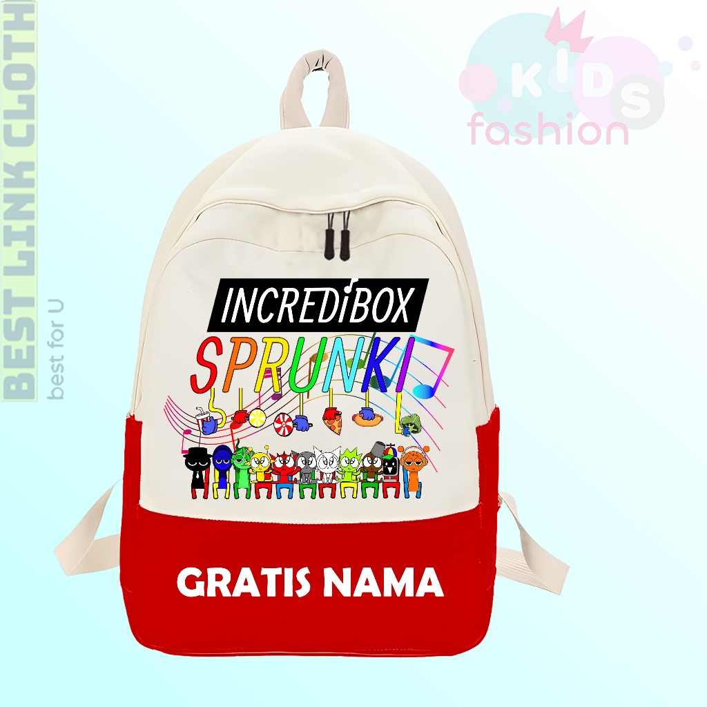 กระเป๋านักเรียนเด็กสําหรับ PAUD โรงเรียนอนุบาลโรงเรียนประถมศึกษา Costum Sprunki Incredibox ชื่อฟรี