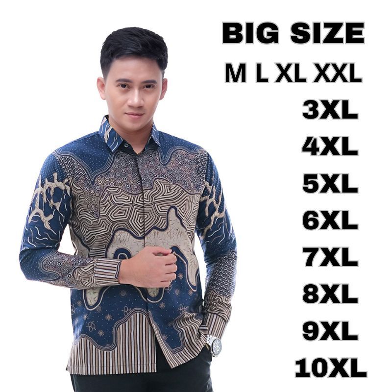 Katun KEMEJA ผ้าบาติกผู้ชายแขนยาวเสื้อ JUMBO ขนาดใหญ่ Prima Cotton Size ML XL XXL JUMBO 10XL