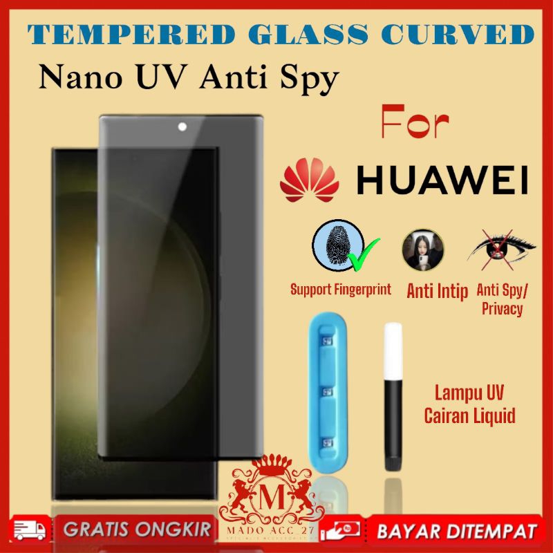 กระจกนิรภัยโค้ง UV Anti Spy Huawei P50 Pro P40 Pro+ P40 Pro P30 Pro