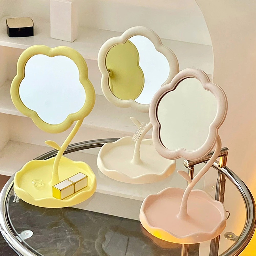 Aesthetic Stand Flower Dressing Table Mirror / Floral Motif Glass Makeup Mirror / Make Up Mirror