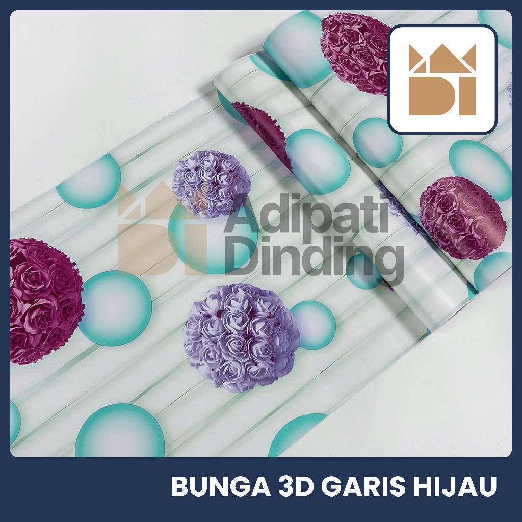 HIJAU CASH ส่งมอบ] วอลเปเปอร์สติ๊กเกอร์ติดผนังลายดอกไม้ลายสีเขียว 3D ขนาด 45 CmX7.5-8.5 M