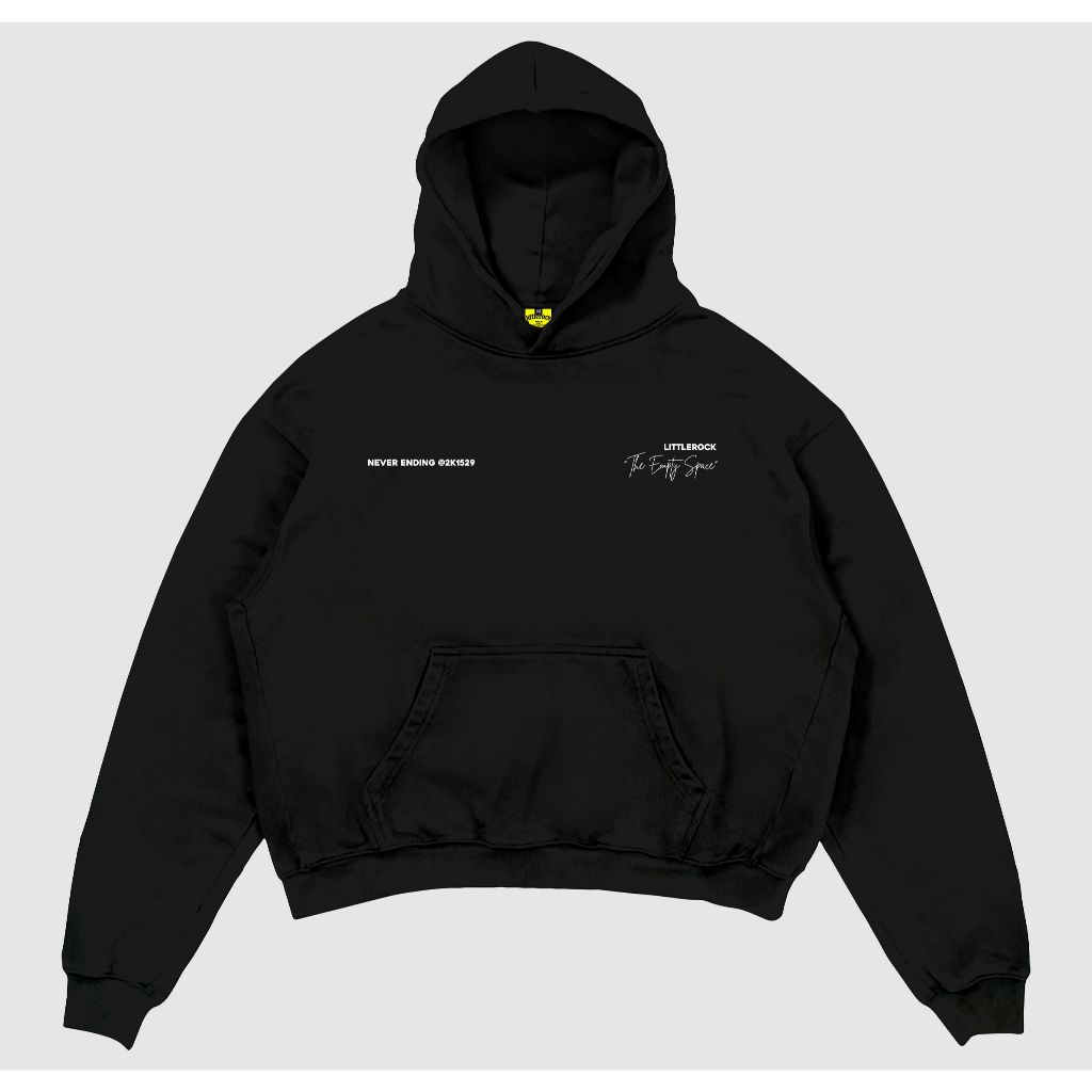 Littlerock Clothing Boxyfit Hodie Butters Empty Space Black | เสื้อแจ็คเก็ตมีฮู้ด Boxy สําหรับผู้ชาย