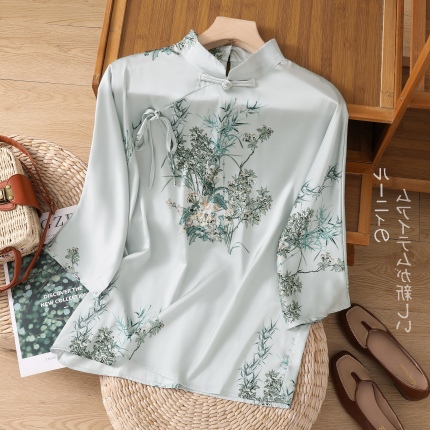 BELLA QIPAO SHIRT - เสื้อ ร่าเริงของผู้หญิงระดับพรีเมียมพร้อมดอกไม้ที่สวยงาม MOTIF