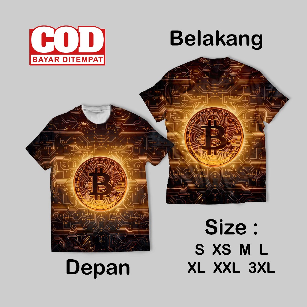 เสื้อยืด Fullprint วอลล์เปเปอร์ Crypto Bitcoin Art สุดเท่ | เสื้อยืด AOP Crypto Bitcoin Art ด้านหน้า