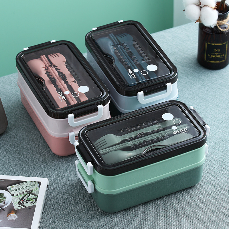 GH168 - LUNCH BOX 2 ชั้น JT008- | กล่อง LUNCH 1 ชุดพร้อม SPOON, FORK | LUNCH BOX SET
