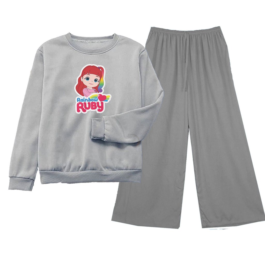 Rainbow Ruby Viral Rainbow Shirt Basic Oblong Suit for Women and Teenagers Long Culottes Pants