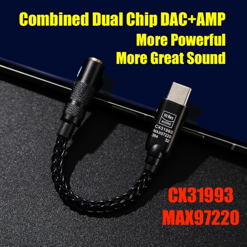 Dual Chip DAC Conexant CX3193 + Amp 97220 Type C ถึง 3.5 มม. อะแดปเตอร์