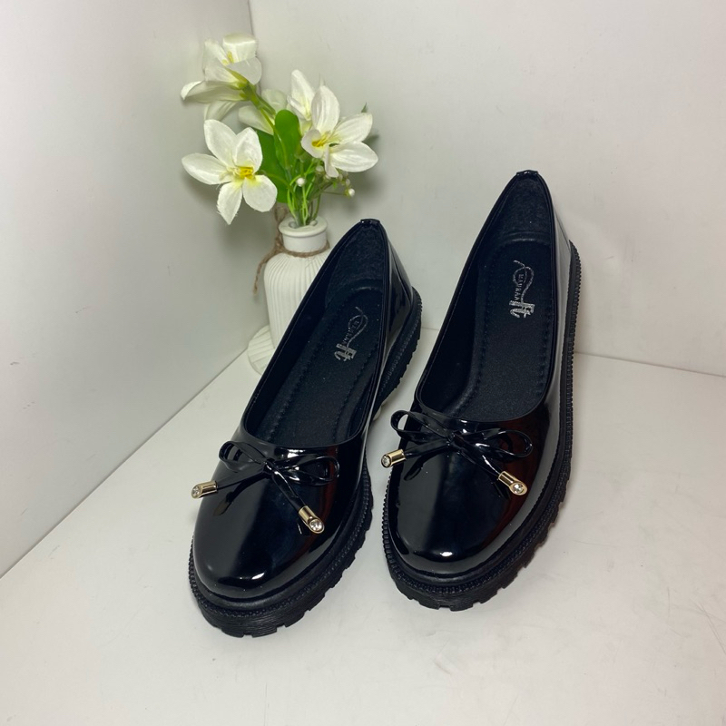 รองเท้าบัลเล่ต์ริบบิ้น Black Bamboo Toe by maura รองเท้าอินเทรนด์ใหม่ล่าสุด