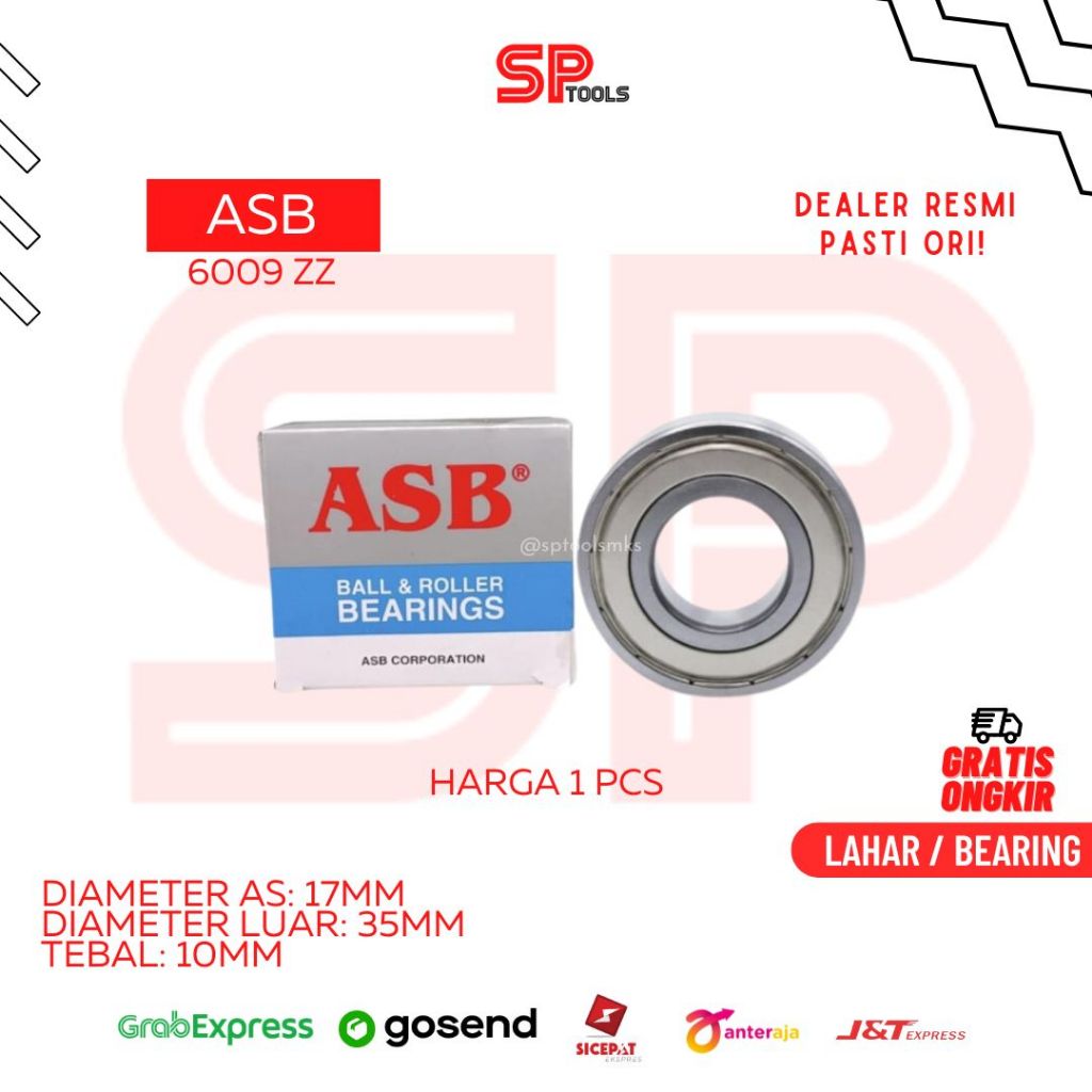 LAHAR / BEARING ASB 6009ZZ 6009 ZZ IRON CAP 17MM X 35MM x 10MM
