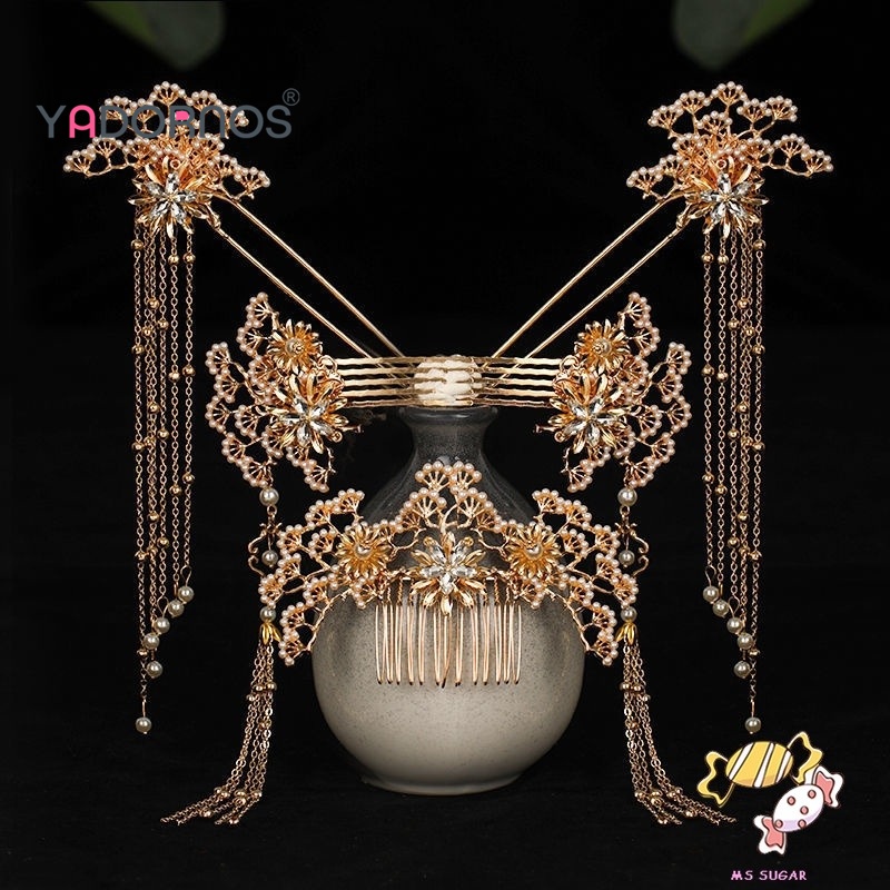 Yadornos เจ้าสาว Headdress Vintage Pearl Hairpin หวีผมชุดสไตล์จีนโบราณอุปกรณ์เสริมผมเสื้อผ้าจีน Han
