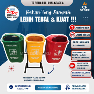 TONG SAMPAH FIBER 3 PILAH OVAL ORGANIK,ANORGANIK,B3. TEMPAT SAMPAH FIBER 3 WARNA PILAH TIANG KNOCKDOWN