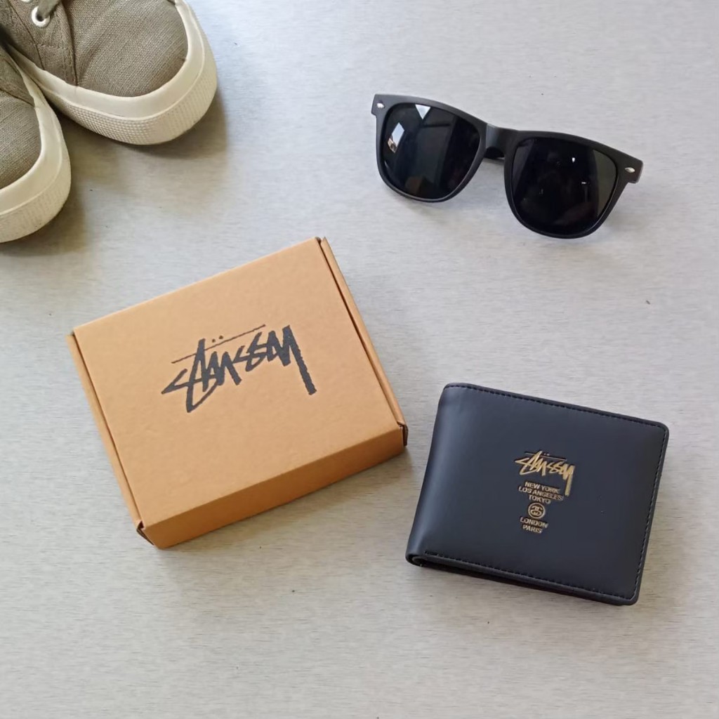 Hitam กระเป๋าสตางค์หนัง Stussy Black Gold - กระเป๋าสตางค์