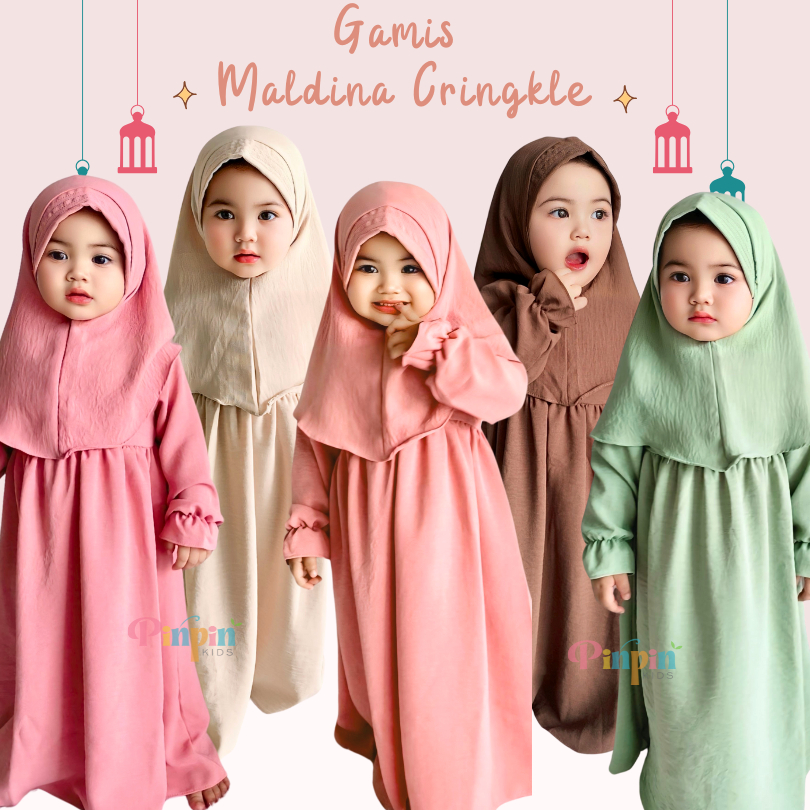 Pinpin Kids - Maldina Cringkle Girls Hijab Gamis Set / เสื้อผ้ามุสลิมเด็กร่วมสมัย