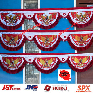 BENDERA BACKGROUND GARUDA MERAH PUTIH 10 GELOMBANG DEKORASI KANTOR GEDUNG