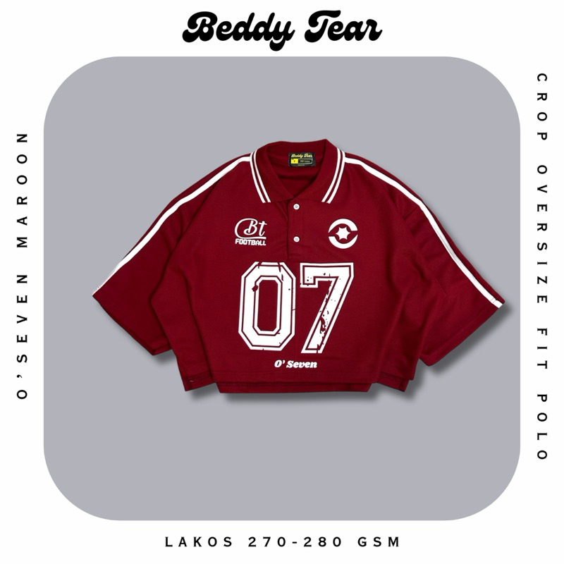 BEDYTEAR V5 07 0fourSeven Maroon - Crop Oversize fit เสื้อโปโล Jersey y2k, Polo crop Oversize fit เส