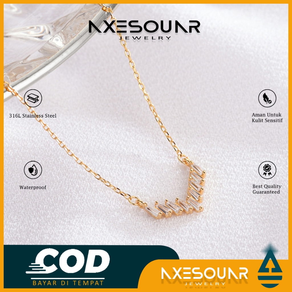 แฟชั่นสร้อยคอไทเทเนียมสแตนเลสจี้เพชร สร้อยคอแฟชั่นสตรีสไตล์เกาหลี เคที065RBH