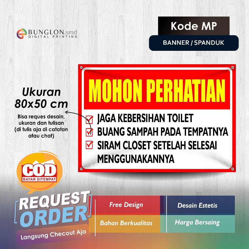 MERAH BANNER PLEASE NOTE KEEP TOILET CLEANING CODE MP RED