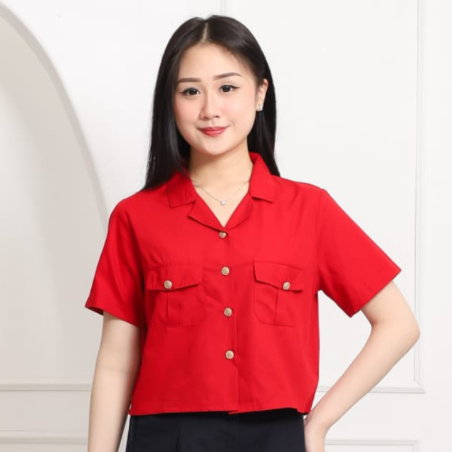 KEMEJA MKY CLOTHING SHORT-SLEEVED FRONT POCKET CROP SHIRT