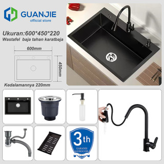 GUANJIE - Stainless Steel Kitchen sink Modern Kitchen Sink Bak Cuci Piring Stainless Hitam cuci piring Ketebalan 3.0mm SUS304