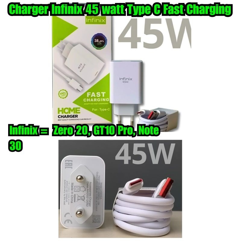 เครื่องชาร์จ infinix 45 วัตต์ Infinix zero 20 GT10 pro infinix Note 30 Fast charging Cas Hp infinix 45w cas Infinix Ces hp infinix