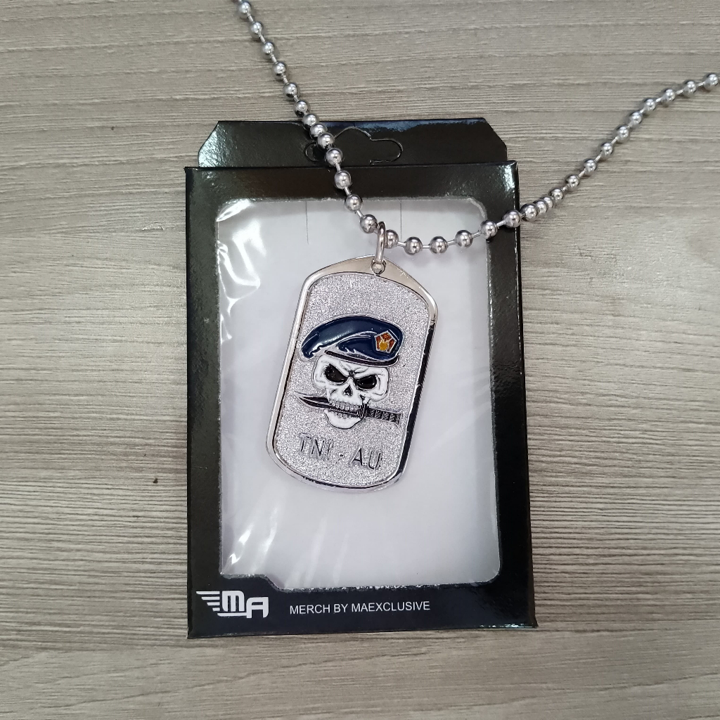 TNI AU SKULL DOG TAG LOGO NECKLACE UNISEX MENS CHAIN NECKLACE DARK BLUE AU BERETS NECKLACE