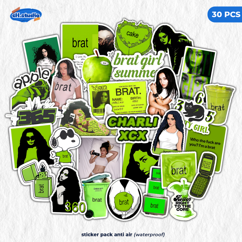 แพ็ค 30 ชิ้น CHARLI XCX Brat Aesthetic CHARLI XCX สติ๊กเกอร์ไวนิลกันน้ําสําหรับสติกเกอร์แล็ปท็อป - ปลอก - สติ๊กเกอร์สมุดไดอารี่ - สติ๊กเกอร์สติ๊กออนสําหรับเด็ก
