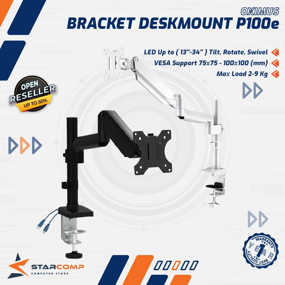 OXIMUS P100e DESKMOUNT LED GAS SPRING TV MONITOR BRACKET 27" - 34" INCH USB 3.0 x2