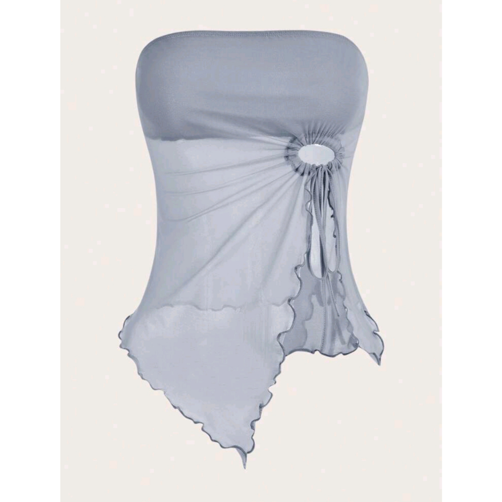 SC Icon Lettuce Trim Drawstring Edge Mesh Tube Top Dasty Blue