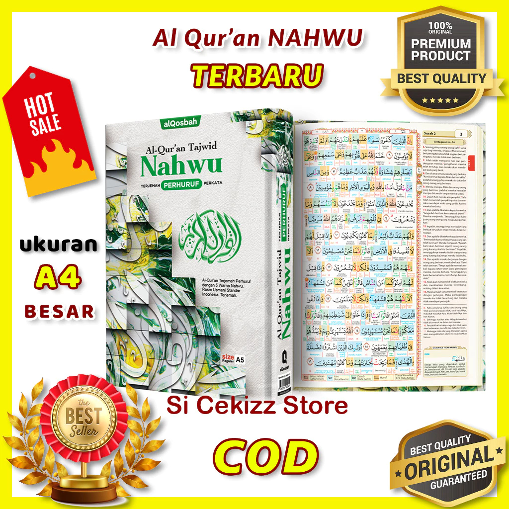 Al Quran TAJWID Nahwu แปล Letter Word Size MEDIUM A5 & LARGE A4 - ORIGINAL PREMIUM alQosbah