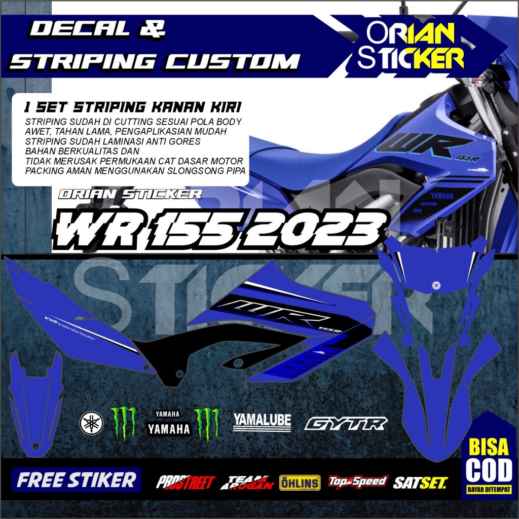 Putih HITAM Striping yamaha wr155 2021/2022 original blue black / original wr 155 สติกเกอร์สีดําและส