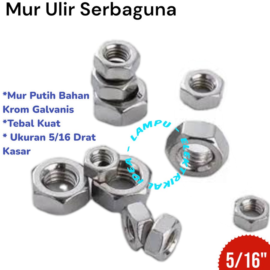 5/16" GALVANIZED NUT / WHITE NUT / LONG COARSE NUT / GALVANIZED NUT