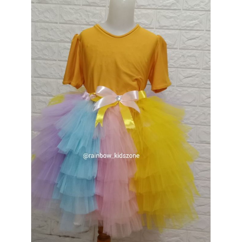 กระโปรงตูตูสีรุ้งสีพาสเทล 6 ชั้นหนาพิเศษ ไซส์ 0-14 ปี (เฉพาะกระโปรงไม่มีด้านบน)