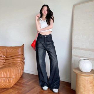 Black Wisker retro Highwaist Jeans Wanita Loos Celana Jeans Panjang Wanita Viral 2025