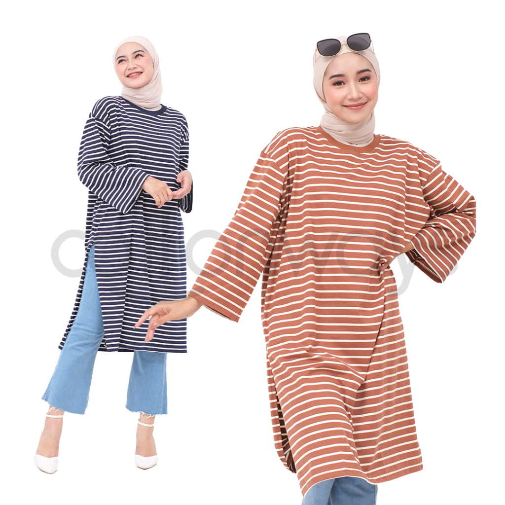 ผ้าฝ้ายเวย์ | ลายทาง TUNIC OVERSIZED | เสื้อยืดโอเวอร์ไซส์ยาว | ลายทาง Tunic |