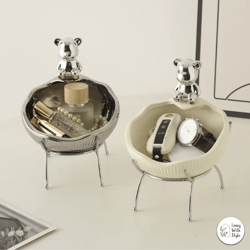 Living With Style - Bear Round Tall Table Organizer Bowl / ถาดชามเซรามิค Aesthetic Jewelry Key Holde