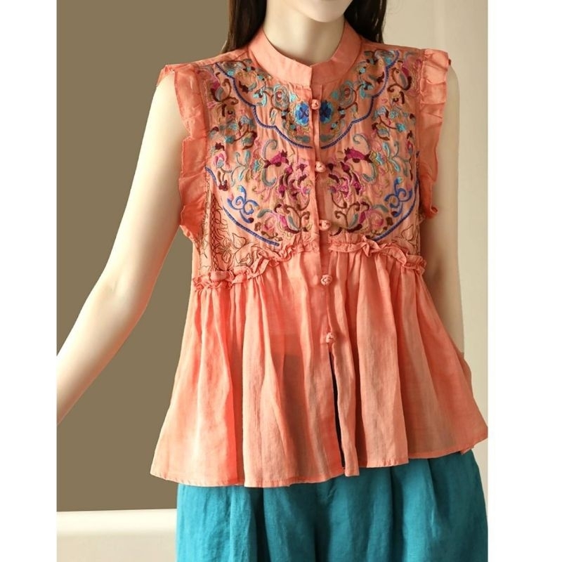 M02D21 CNY Babydoll เสื้อเชิ้ตคอปกปักลาย