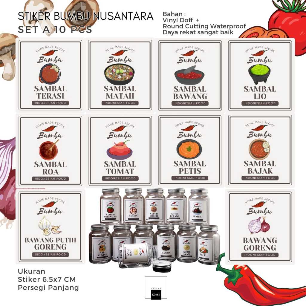 สติ๊กเกอร์ Nusantara Spice ไวนิล Doff กันน้ํา 31 Variants Set A / Set B / Set C, 6.5 x 7 cm