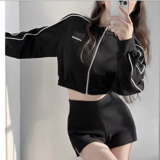 JAKET WANITA VPTIANCH LIST BORDIR CROOPE ZIPPER SWEATER - SWEATER CROPE TOP WANITA