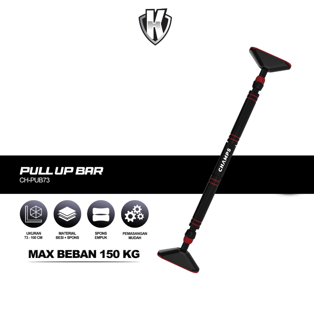 CHAMPS Pull Up Bar ปรับได้ 73-100 ซม. – อุปกรณ์ออกกําลังกายสร้างกล้ามเนื้อ Chin Up & Door