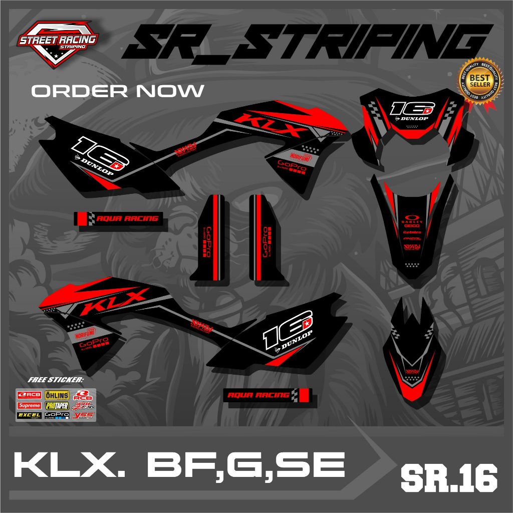 สติ๊กเกอร์แถบ Kawasaki KLX BF/G/SE, ลายกราฟิกสุดเท่, Bonus Sponsor SR.16