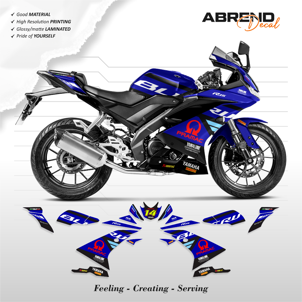 STRIPING R15 V3 LIVERY PRAMAC MOTO 2 GP 2025 / YAMAHA R15 V3 รถจักรยานยนต์สติกเกอร์ที่กําหนดเองสต็อก