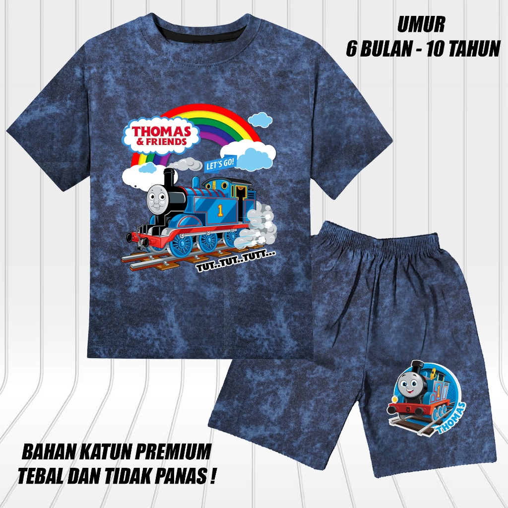 ชายหญิงแขนสั้นพิมพ์ยีนส์ยีนส์ชุดโทมัสเสื้อผ้าเด็กชุด1