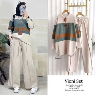 VIONI SET WANITA MODERN TRENDI SETCELANA LENGAN PANJANG SETELAN KAOS HAYAKO TEBAL MELAR ALL SIZE LD 108-112CM