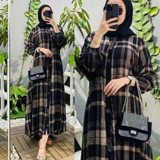 Gamis Gauri Dress Rayon Motif Kotak Kotak Terbaru