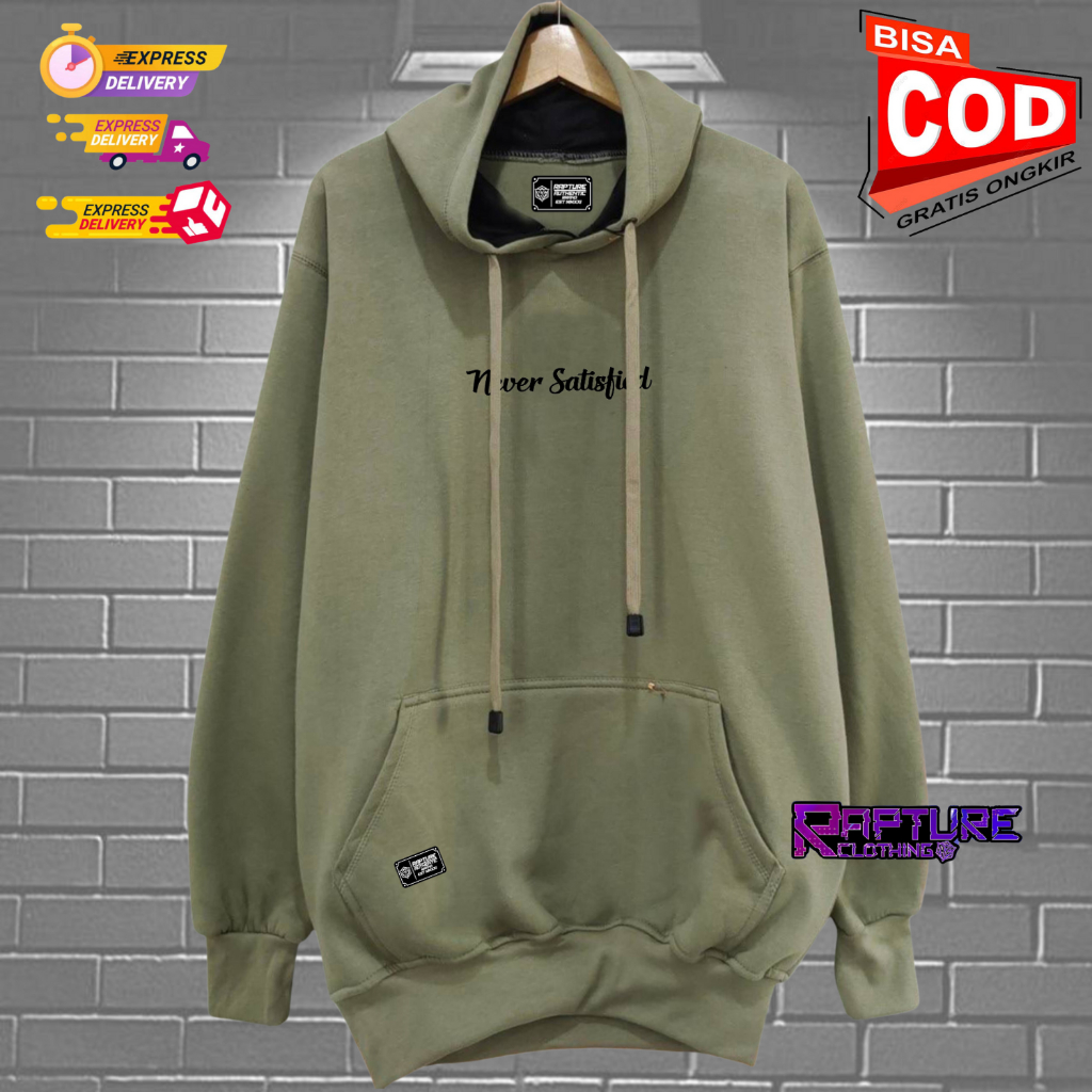 เสื้อกันหนาว Hoodie ชายหญิง Distro Oversize ความงามหนาขนแกะวัสดุแท้ Olive สีรายการไม่เคยพอใจแจ็คเก็ต